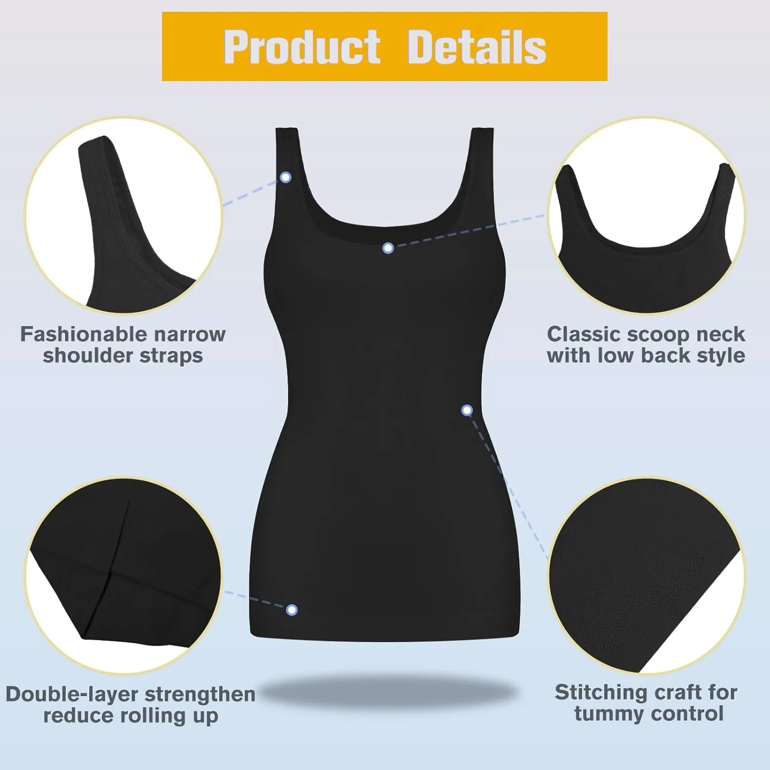 EUYZOU Womens Tummy Control Shapewear Tank Tops Scoop Neck Seamless Compression Tops Body Shaper Camisole