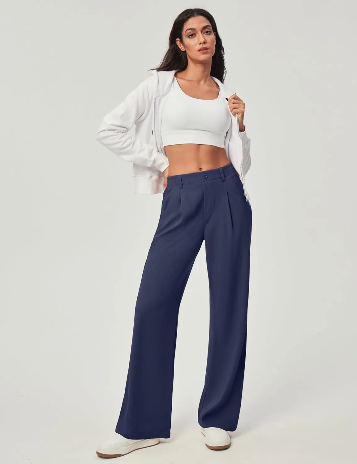 Ewedoos Wide Leg Stretchy Work Pants Slacks for Women Business Casual Pants High Waisted Waffle 26''/28'' Dress Pants