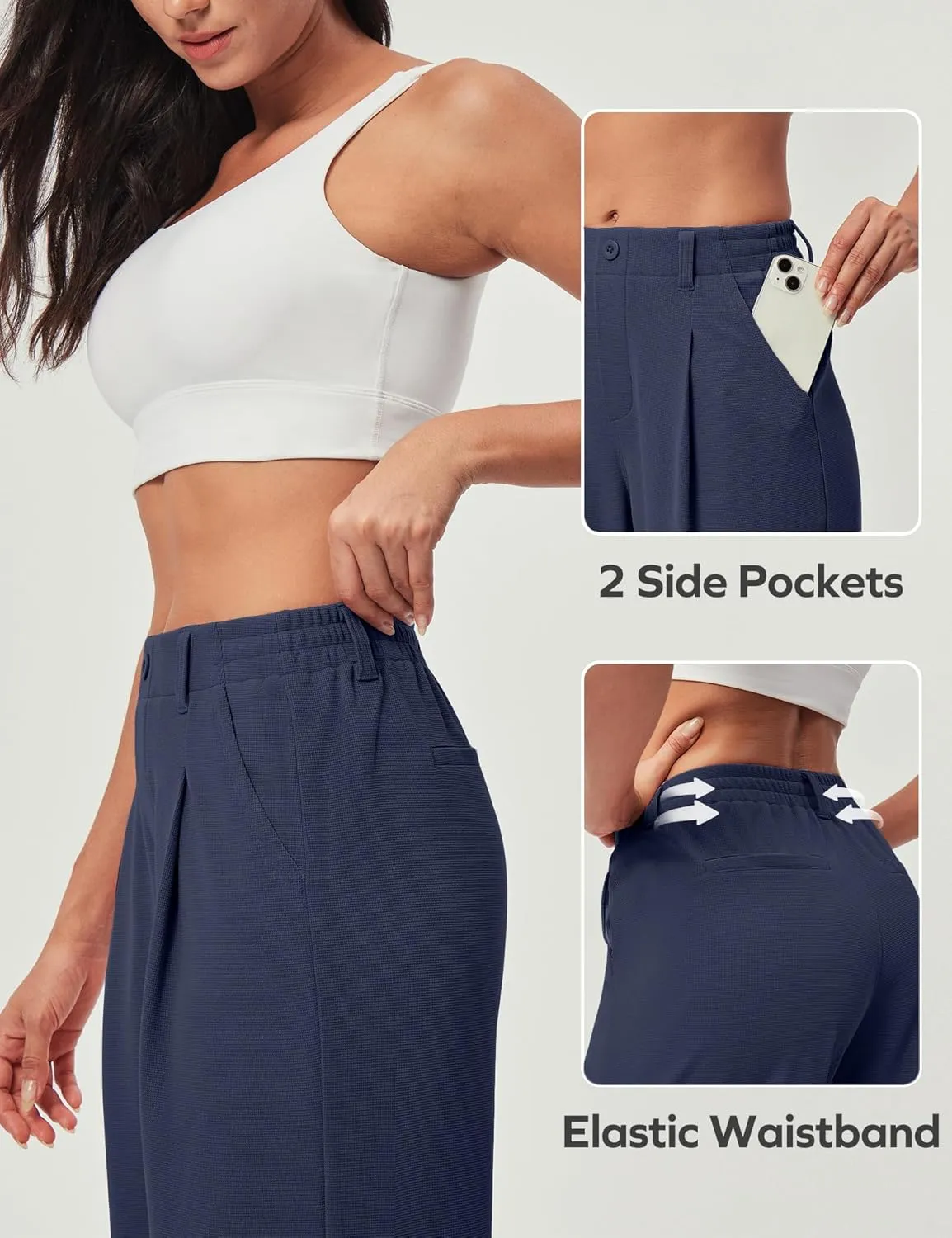 Ewedoos Wide Leg Stretchy Work Pants Slacks for Women Business Casual Pants High Waisted Waffle 26''/28'' Dress Pants