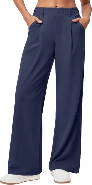 Ewedoos Wide Leg Stretchy Work Pants Slacks for Women Business Casual Pants High Waisted Waffle 26''/28'' Dress Pants