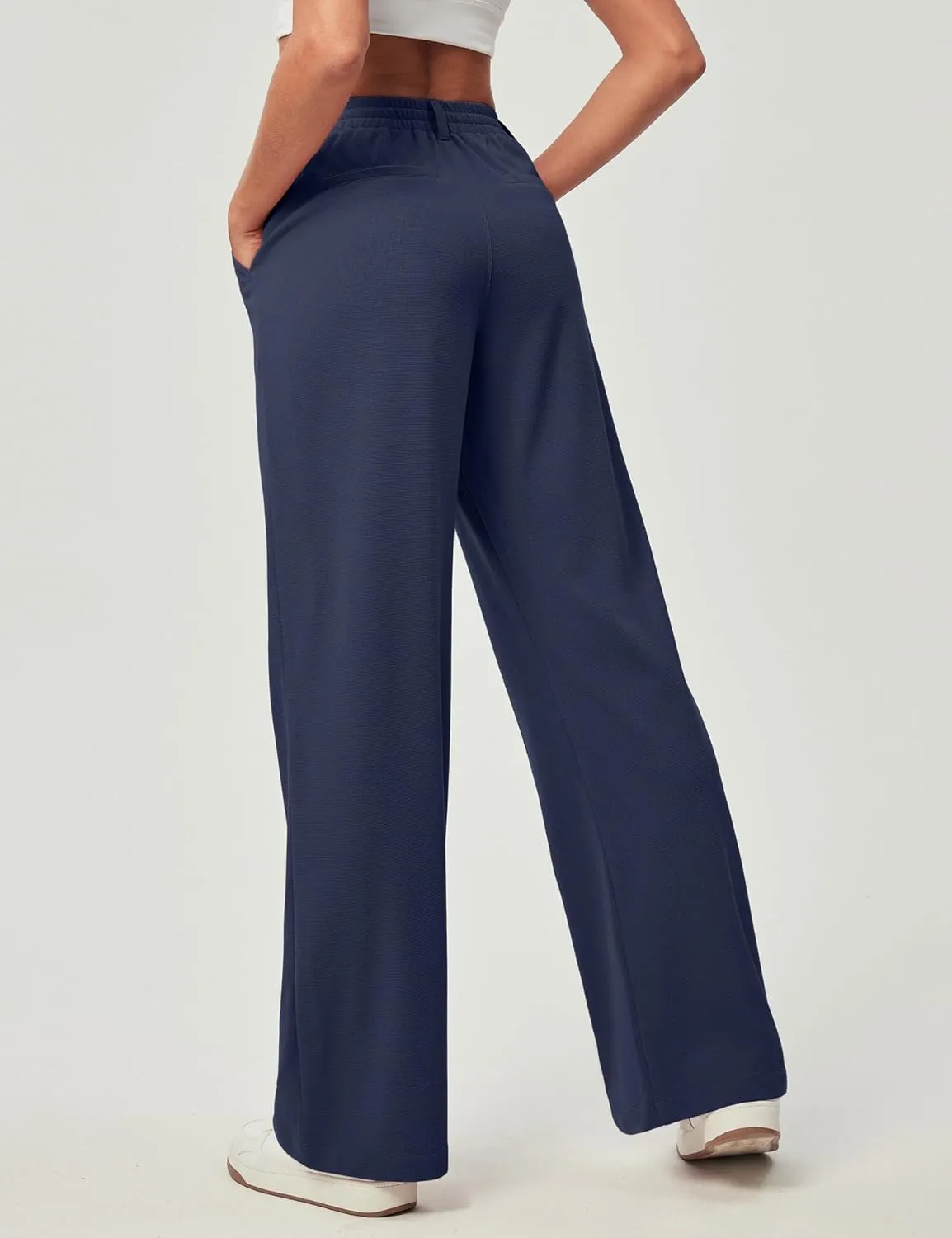 Ewedoos Wide Leg Stretchy Work Pants Slacks for Women Business Casual Pants High Waisted Waffle 26''/28'' Dress Pants