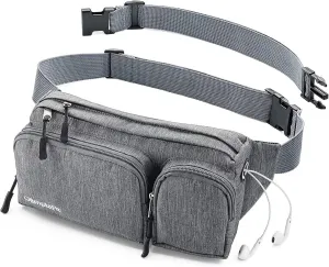 Fanny Pack For Women & Men Cute Waist Bag - Hiking Travel Camp Running - Headphone Hole, Money Belt with 6 Pockets, Strap Extension - Easy Carry Any Phone, Passport, Wallet - Water Resistant Holder