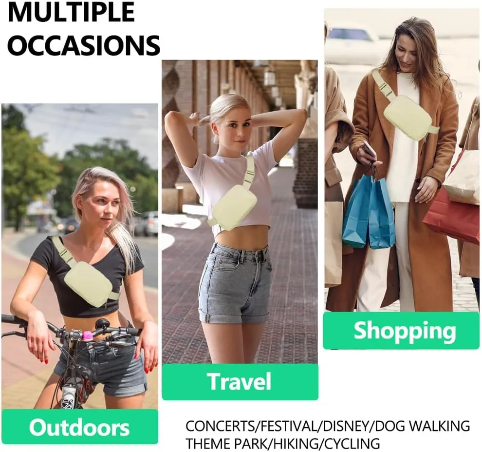 Fanny Packs for Women,Fashionable Crossbody Belt Bags Waist Pack for Teen Girls,Bum Hip Bag for Travel Hiking Cycling Running,Easy Carry Any Phone,Wallet (Black), Beige-Two Zipper Pockets