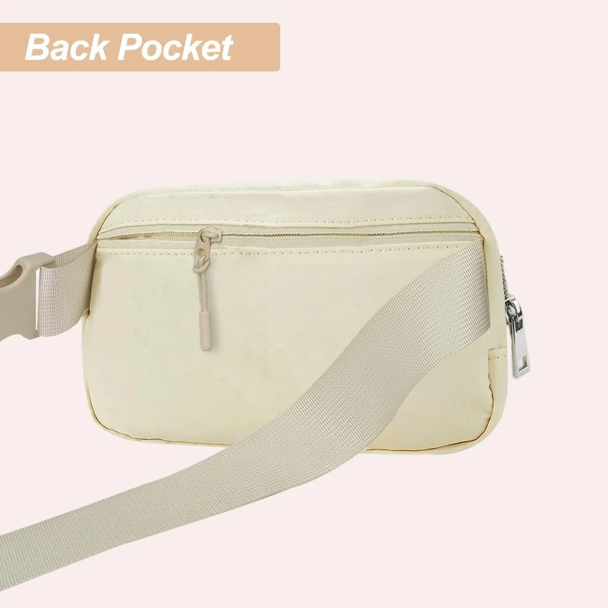 Fanny Packs for Women,Fashionable Crossbody Belt Bags Waist Pack for Teen Girls,Bum Hip Bag for Travel Hiking Cycling Running,Easy Carry Any Phone,Wallet (Black), Beige-Two Zipper Pockets
