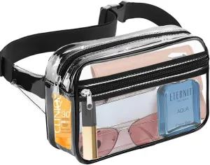 Fanny Packs for Women,Fashionable Crossbody Belt Bags Waist Pack for Teen Girls,Bum Hip Bag for Travel Hiking Cycling Running,Easy Carry Any Phone,Wallet (Black), Clear