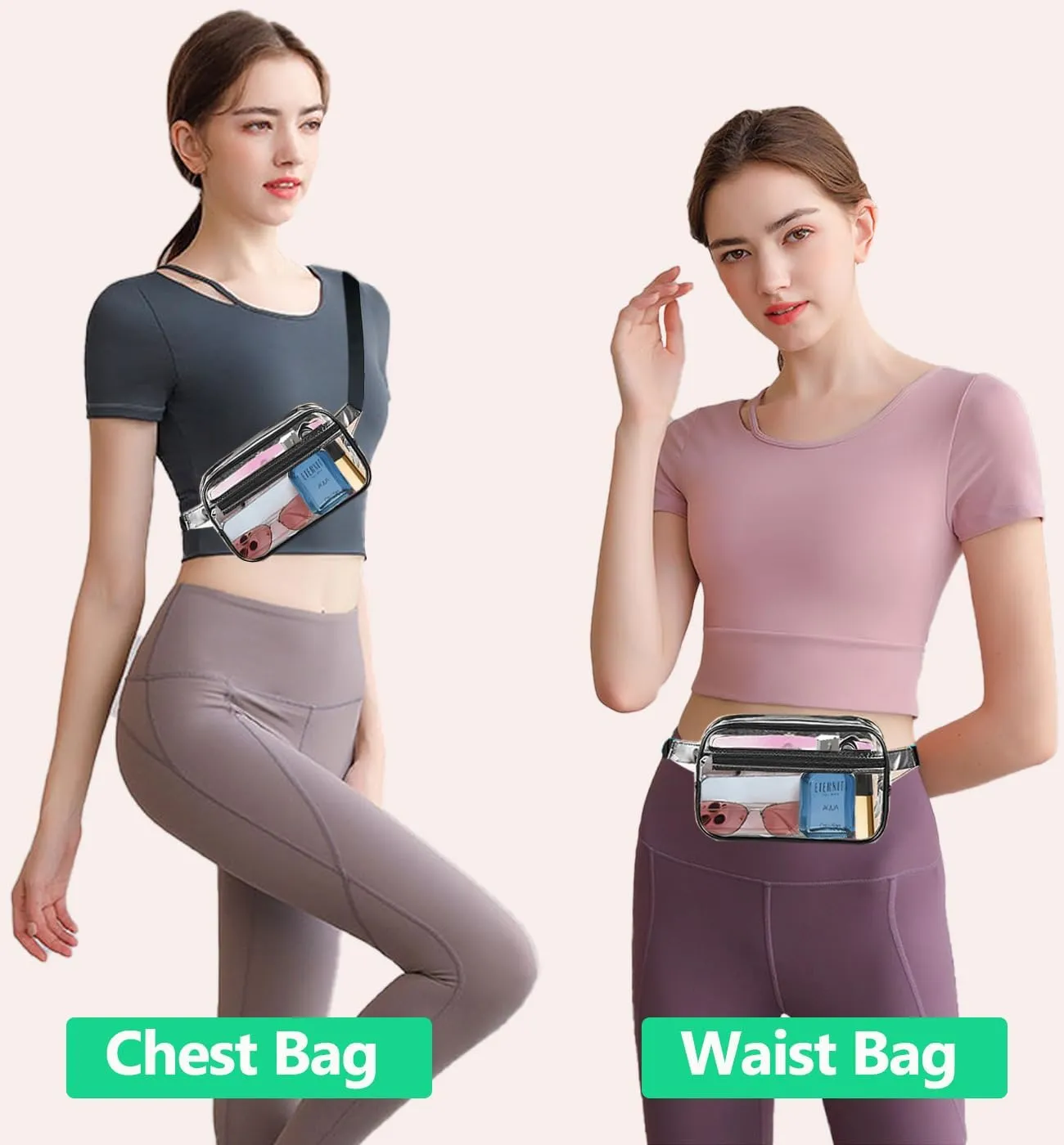 Fanny Packs for Women,Fashionable Crossbody Belt Bags Waist Pack for Teen Girls,Bum Hip Bag for Travel Hiking Cycling Running,Easy Carry Any Phone,Wallet (Black), Clear