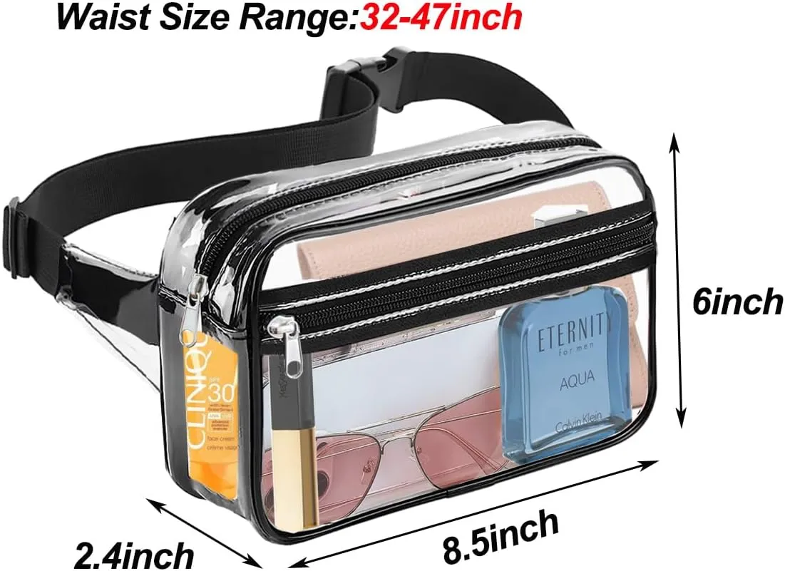 Fanny Packs for Women,Fashionable Crossbody Belt Bags Waist Pack for Teen Girls,Bum Hip Bag for Travel Hiking Cycling Running,Easy Carry Any Phone,Wallet (Black), Clear