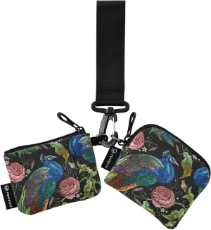 Fashion Peacocks and Flowers Rose Wristlet Keychain Wallets for Women Portable Small Coin Purse