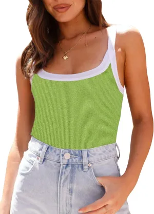 Fashionme Women's 2025 Basic Ribbed Tank Tops Wide Strap Color Block Sleeveless Tops Scoop Neck 1/2 Pack