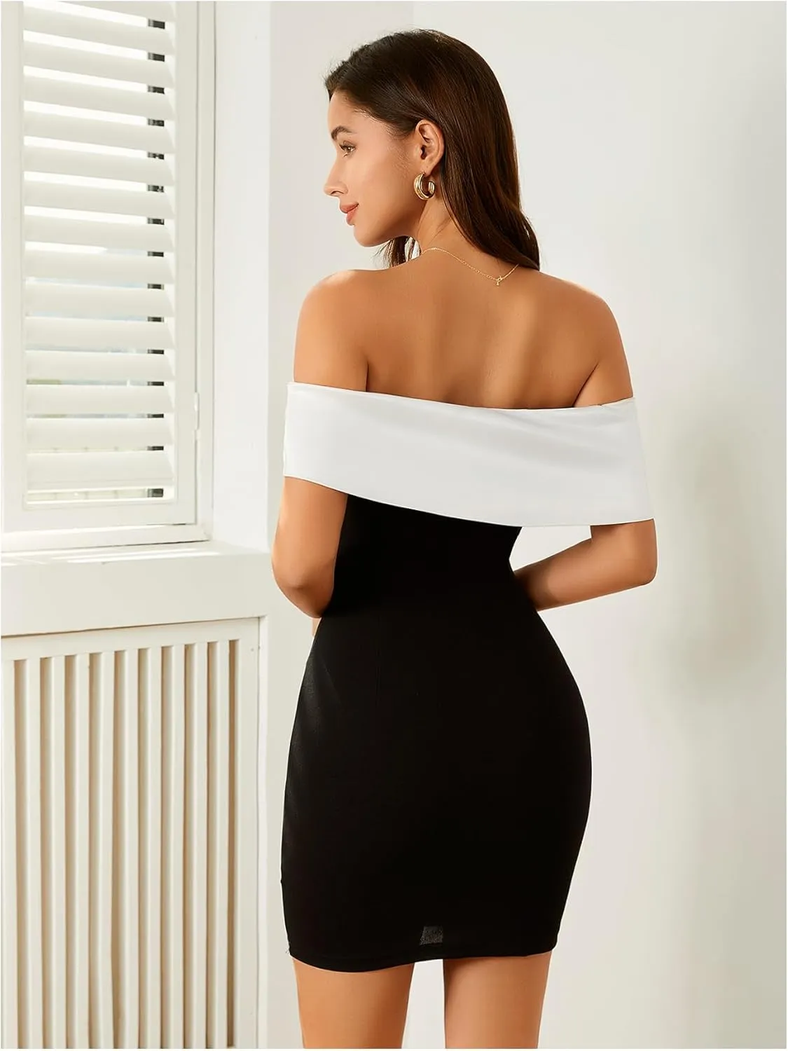 Floerns Women's Off Shoulder Short Sleeve Mini Dress Bow Front Bodycon Dresses