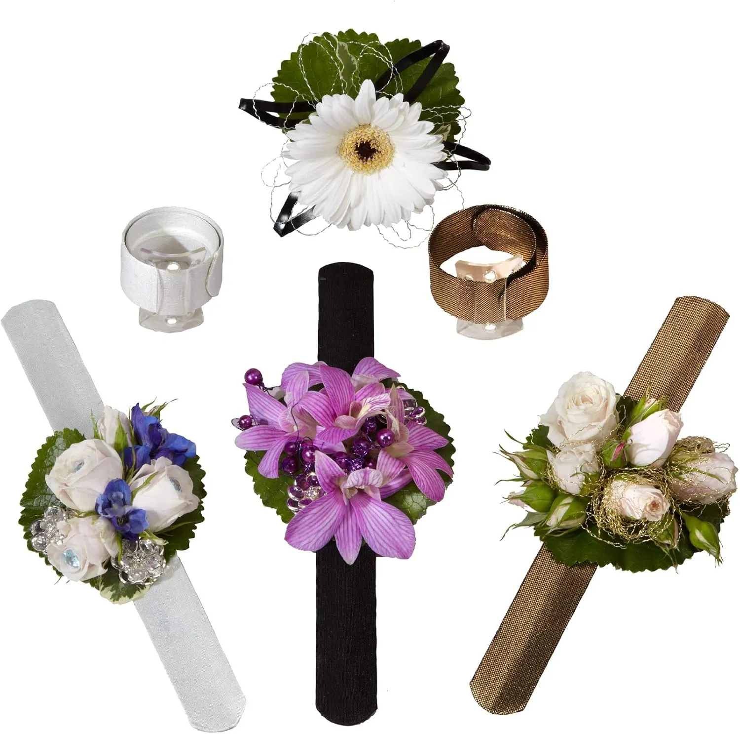 Floral Supply Online - Slaplet Sparkle Wristlet. Corsage Snap/Shimmer Wrap Floral Bracelets for Wedding, Prom, Dance or Events. (Pack of 3 Black)