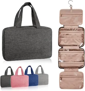 Folding Makeup Storage Bag, Toiletry Bag for Women with Hanging Hook, Foldable Travel Hanging Toiletry Bags Dry Wet Separation Bag, Waterproof Cosmetic Storage Organizer for Bathroom Shower (A_Black)