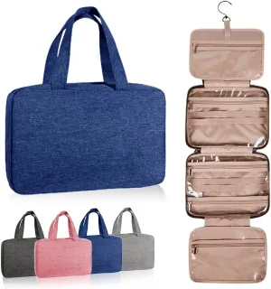 Folding Makeup Storage Bag, Toiletry Bag for Women with Hanging Hook, Foldable Travel Hanging Toiletry Bags Dry Wet Separation Bag, Waterproof Cosmetic Storage Organizer for Bathroom Shower (A_Navy)