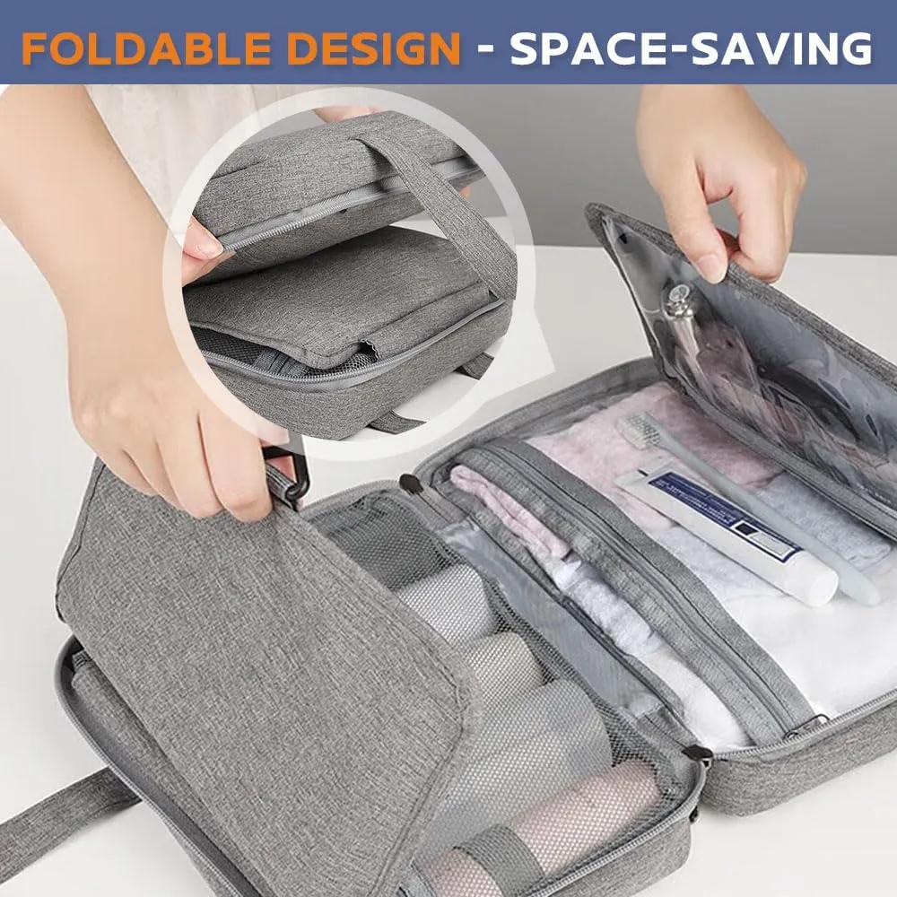 Folding Makeup Storage Bag, Toiletry Bag for Women with Hanging Hook, Foldable Travel Hanging Toiletry Bags Dry Wet Separation Bag, Waterproof Cosmetic Storage Organizer for Bathroom Shower (A_Pink)