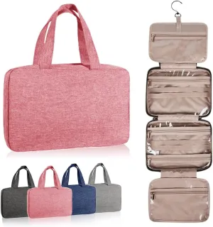 Folding Makeup Storage Bag, Toiletry Bag for Women with Hanging Hook, Foldable Travel Hanging Toiletry Bags Dry Wet Separation Bag, Waterproof Cosmetic Storage Organizer for Bathroom Shower (A_Pink)