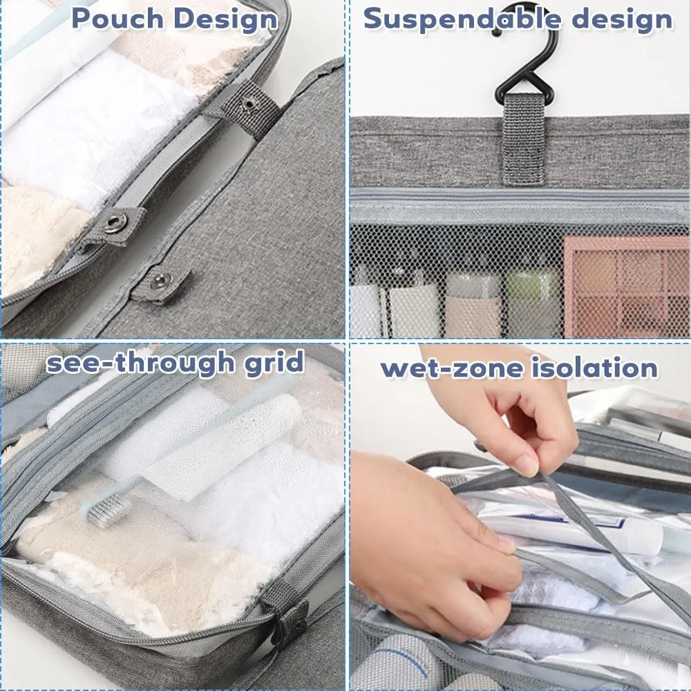 Folding Makeup Storage Bag, Toiletry Bag for Women with Hanging Hook, Foldable Travel Hanging Toiletry Bags Dry Wet Separation Bag, Waterproof Cosmetic Storage Organizer for Bathroom Shower (A_Pink)