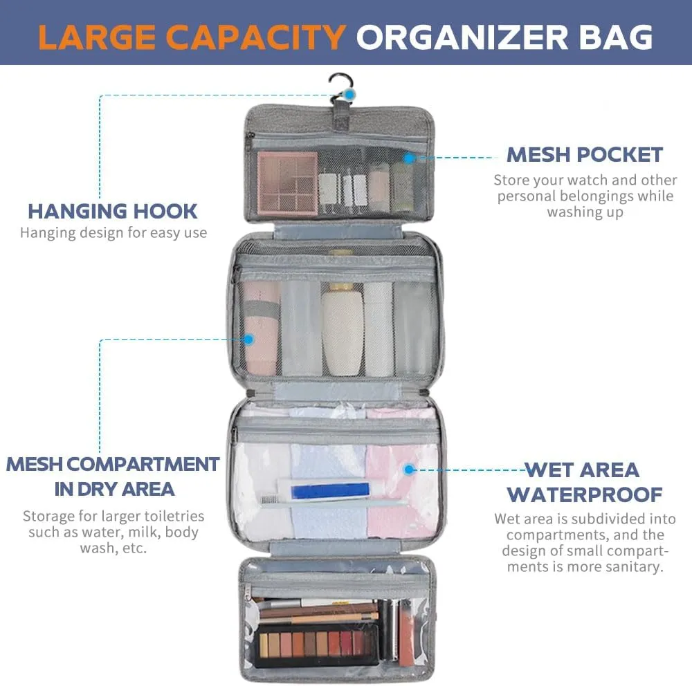 Folding Makeup Storage Bag, Toiletry Bag for Women with Hanging Hook, Foldable Travel Hanging Toiletry Bags Dry Wet Separation Bag, Waterproof Cosmetic Storage Organizer for Bathroom Shower (A_Pink)