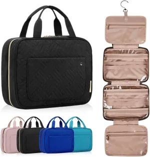 Folding Makeup Storage Bag, Toiletry Bag for Women with Hanging Hook, Foldable Travel Hanging Toiletry Bags Dry Wet Separation Bag, Waterproof Cosmetic Storage Organizer for Bathroom Shower (B_Black)