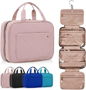 Folding Makeup Storage Bag, Toiletry Bag for Women with Hanging Hook, Foldable Travel Hanging Toiletry Bags Dry Wet Separation Bag, Waterproof Cosmetic Storage Organizer for Bathroom Shower (B_Pink)