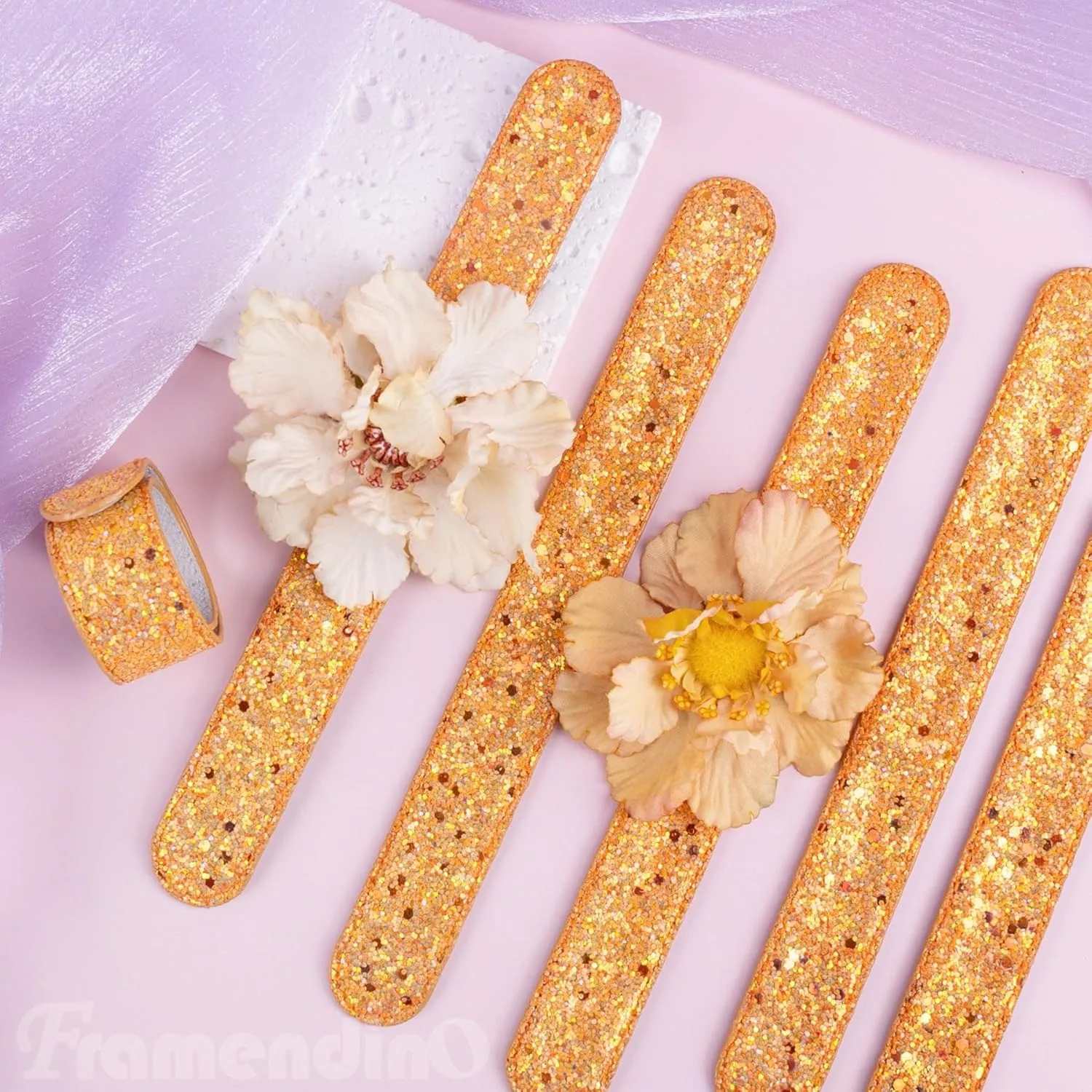 Framendino, laplet Wristlets Wrist Corsage Bracelets Slap Floral Corsage Bracelet for Bridesmaids