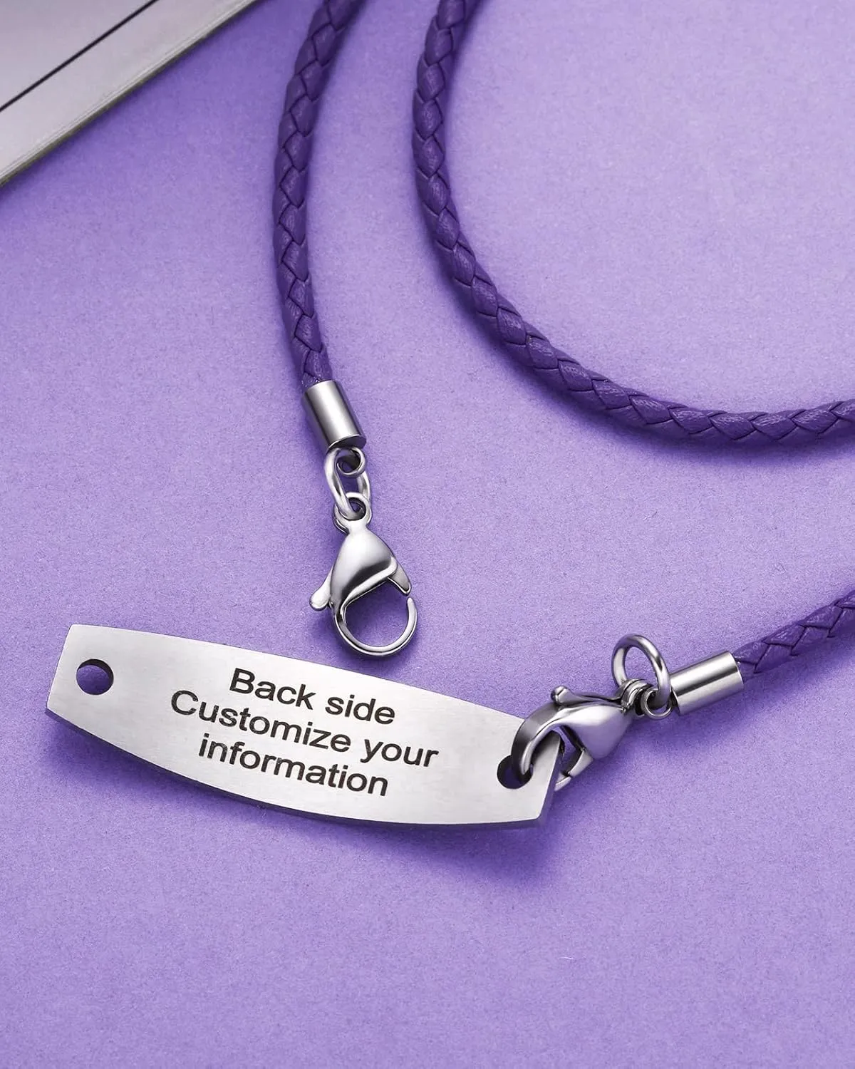 Free Engraving Medical Alert Bracelets for Women & Men with Rolo Leather Rope | Interchangeable Replacement Bracelet | Stainless Steel Personalized Medical ID Tag