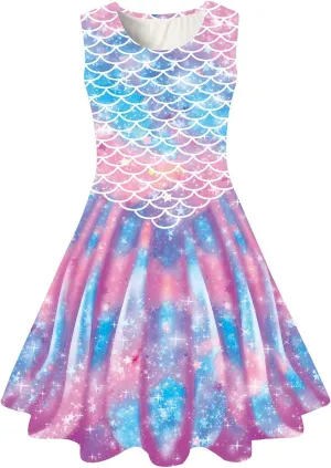 Funnycokid Mermaid Dress Girls Kids Summer Sleeveless Sundress Birthday Outfit Twirly Party Clothes 4-13 Years