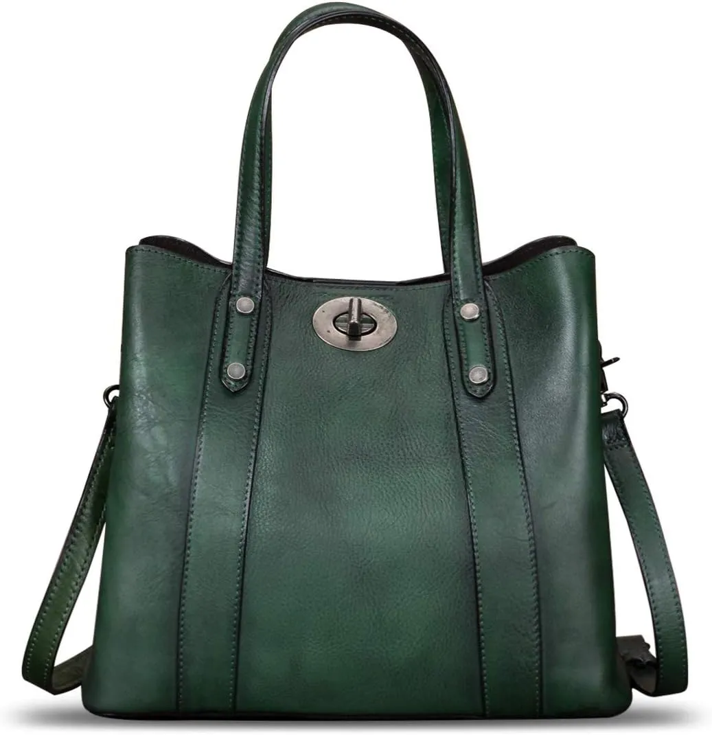 Genuine Leather Handbags for Women Satchel Purses Vintage Handmade Shoulder Bag Cowhide Top Handle Handbag Totes