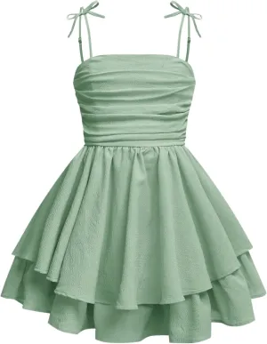Girl's Floral Cami Dress Ruched Sleeveless Pink Layered Ruffle Kawaii Short Floral Summer Dresses