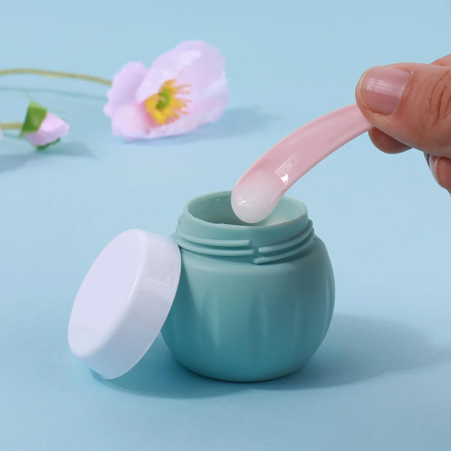 GLAMFIELDS TSA Approved 2Pcs 1.7oz 3Pcs 1oz Travel Size Silicone Jars BPA Free, Leak-proof Travel Essentials with Lid for Cosmetic Face Hand Body Cream Green (5Pack)