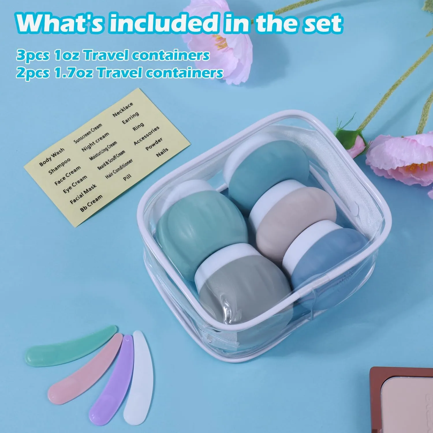 GLAMFIELDS TSA Approved 2Pcs 1.7oz 3Pcs 1oz Travel Size Silicone Jars BPA Free, Leak-proof Travel Essentials with Lid for Cosmetic Face Hand Body Cream Green (5Pack)