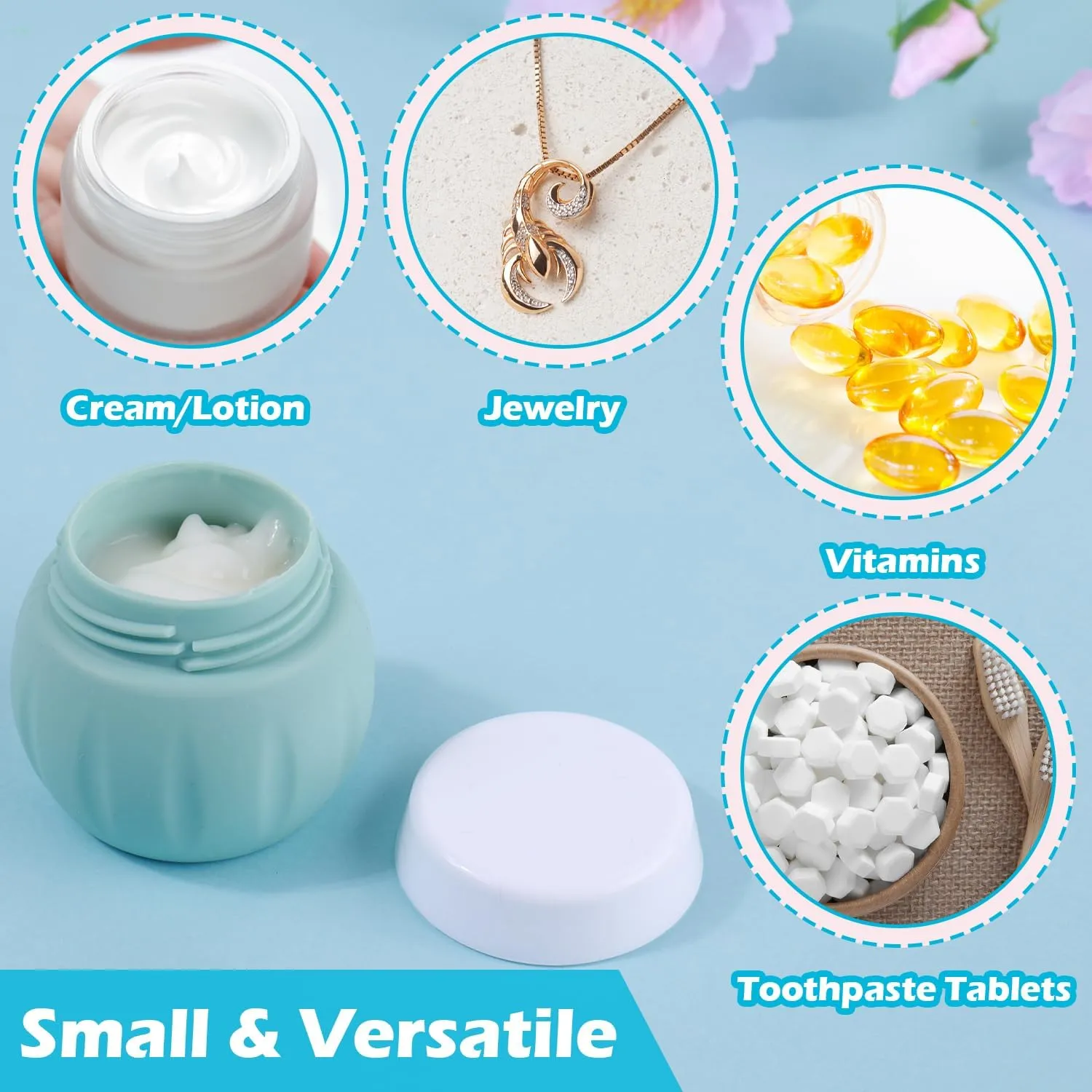 GLAMFIELDS TSA Approved 2Pcs 1.7oz 3Pcs 1oz Travel Size Silicone Jars BPA Free, Leak-proof Travel Essentials with Lid for Cosmetic Face Hand Body Cream Green (5Pack)
