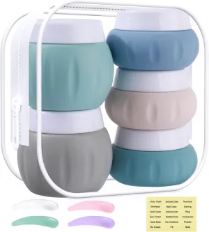 GLAMFIELDS TSA Approved 2Pcs 1.7oz 3Pcs 1oz Travel Size Silicone Jars BPA Free, Leak-proof Travel Essentials with Lid for Cosmetic Face Hand Body Cream Green (5Pack)