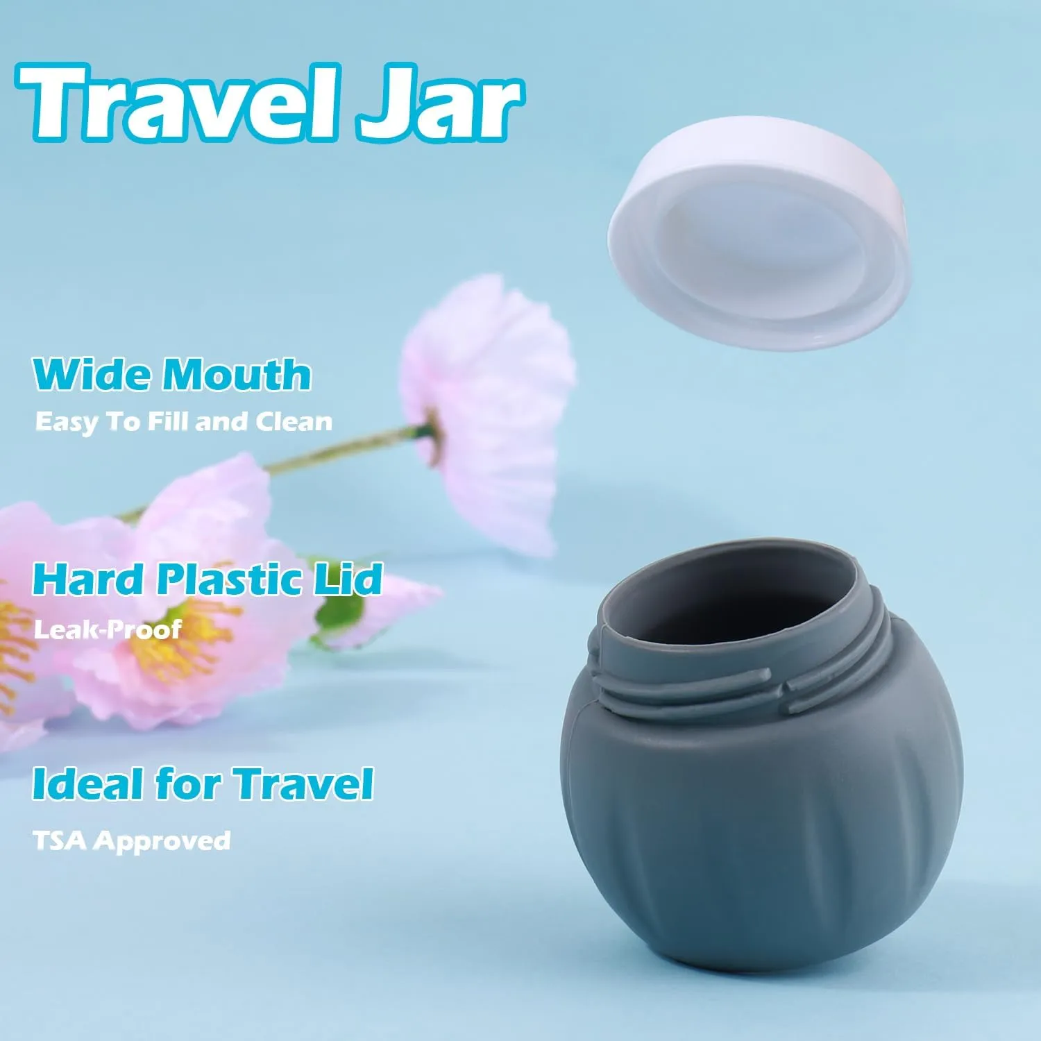 GLAMFIELDS TSA Approved 2pcs 1.7oz 3pcs 1oz Travel Size Silicone Jars BPA Free, Leak-proof Travel Essentials with Lid for Cosmetic, Face, Hand, Body Cream Grey (5Pack)