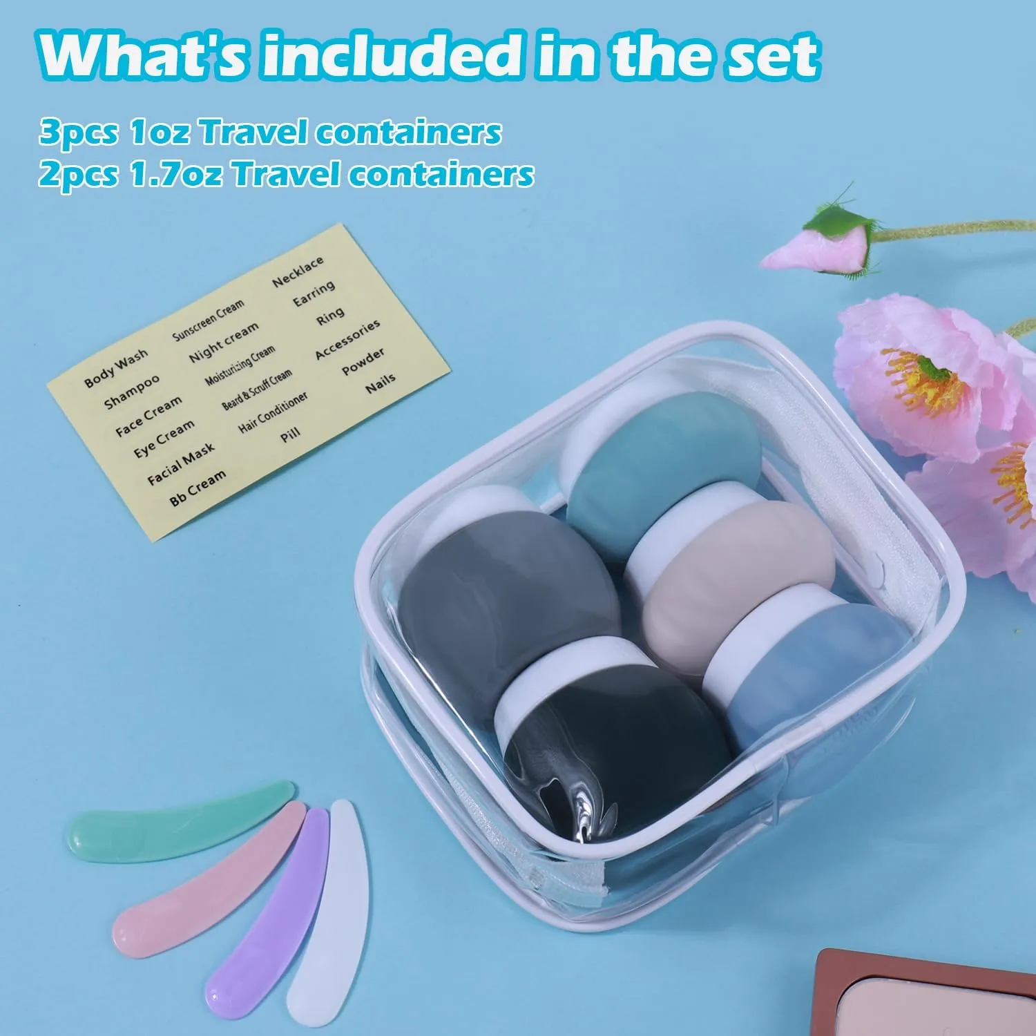 GLAMFIELDS TSA Approved 2pcs 1.7oz 3pcs 1oz Travel Size Silicone Jars BPA Free, Leak-proof Travel Essentials with Lid for Cosmetic, Face, Hand, Body Cream Grey (5Pack)