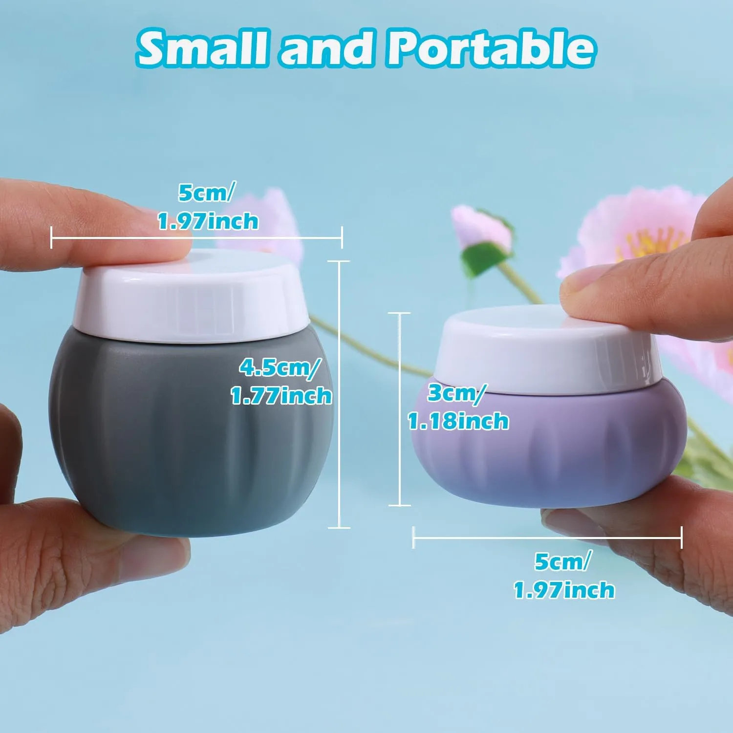 GLAMFIELDS TSA Approved 2pcs 1.7oz 3pcs 1oz Travel Size Silicone Jars BPA Free, Leak-proof Travel Essentials with Lid for Cosmetic, Face, Hand, Body Cream Grey (5Pack)