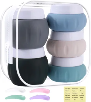 GLAMFIELDS TSA Approved 2pcs 1.7oz 3pcs 1oz Travel Size Silicone Jars BPA Free, Leak-proof Travel Essentials with Lid for Cosmetic, Face, Hand, Body Cream Grey (5Pack)