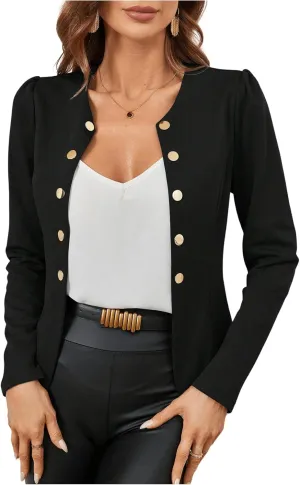 GORGLITTER Women's Button Down Long Sleeve Blazer Work Office Business Blazer Jackets Outerwear