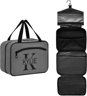 Gray Personalized Toiletry Bag for Women Men Travel Makeup Bag Organizer with Hanging Hook Cosmetic Bags Hanging Toiletry Bag Travel Bag for Toiletries Full Sized Container