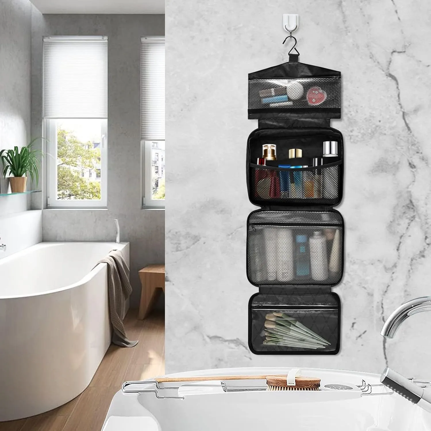 Gray Personalized Toiletry Bag for Women Men Travel Makeup Bag Organizer with Hanging Hook Cosmetic Bags Hanging Toiletry Bag Travel Bag for Toiletries Full Sized Container