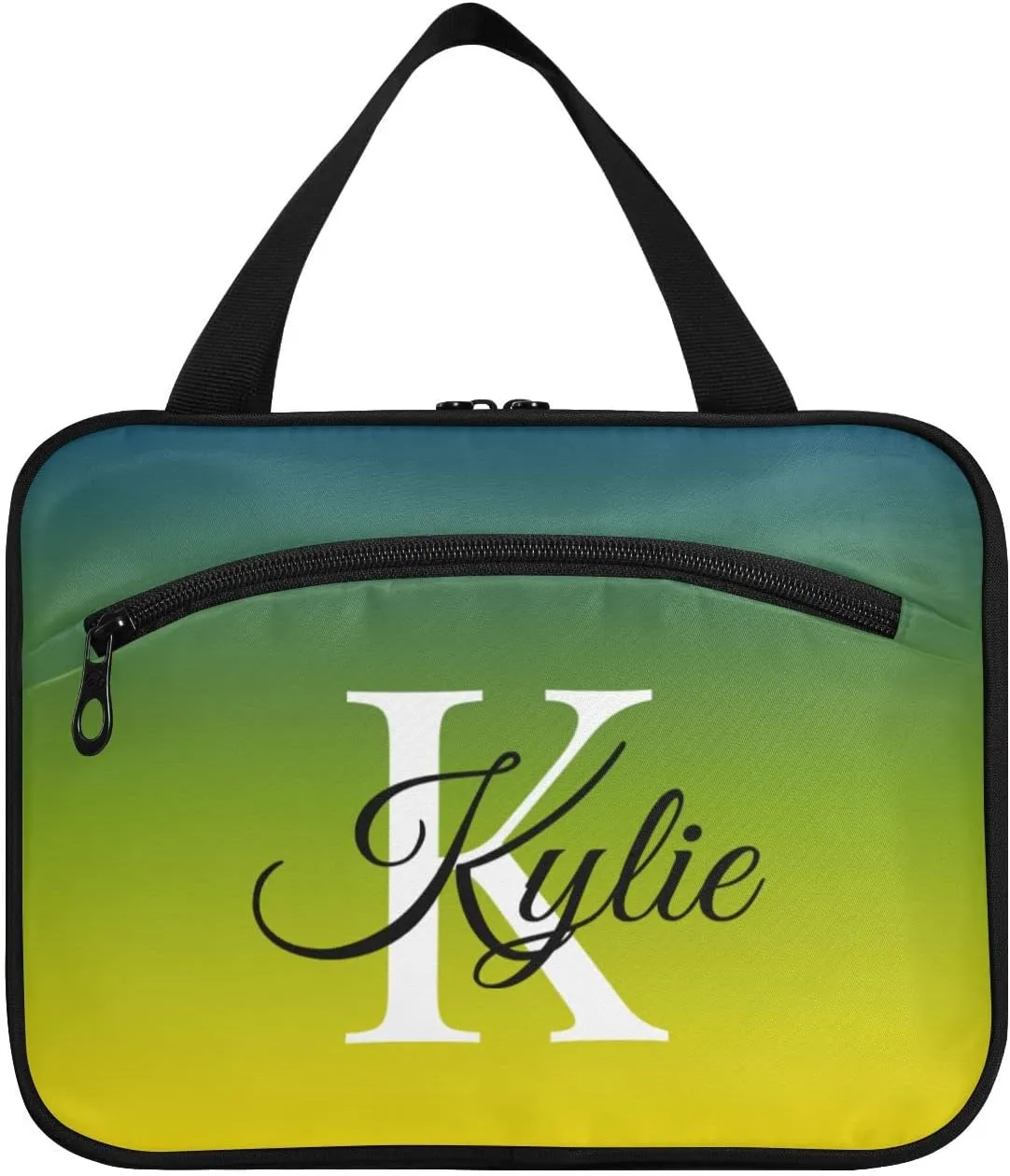 Green Yellow Gradient Personalized Toiletry Bag for Women Men Travel Makeup Bag Organizer with Hanging Hook Cosmetic Bags Hanging Toiletry Bag Travel Bag for Toiletries Accessories Brushes Bottle