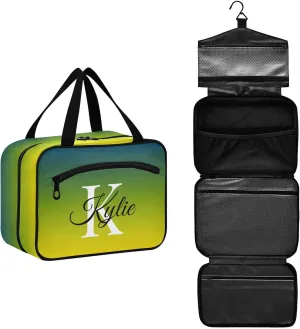 Green Yellow Gradient Personalized Toiletry Bag for Women Men Travel Makeup Bag Organizer with Hanging Hook Cosmetic Bags Hanging Toiletry Bag Travel Bag for Toiletries Accessories Brushes Bottle