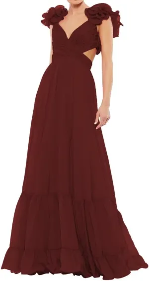 Guramisi Chiffon Ruffle Prom Dresses for Women Long A Line Bridesmaid Dresses Ruched Backless Formal Evening Gowns