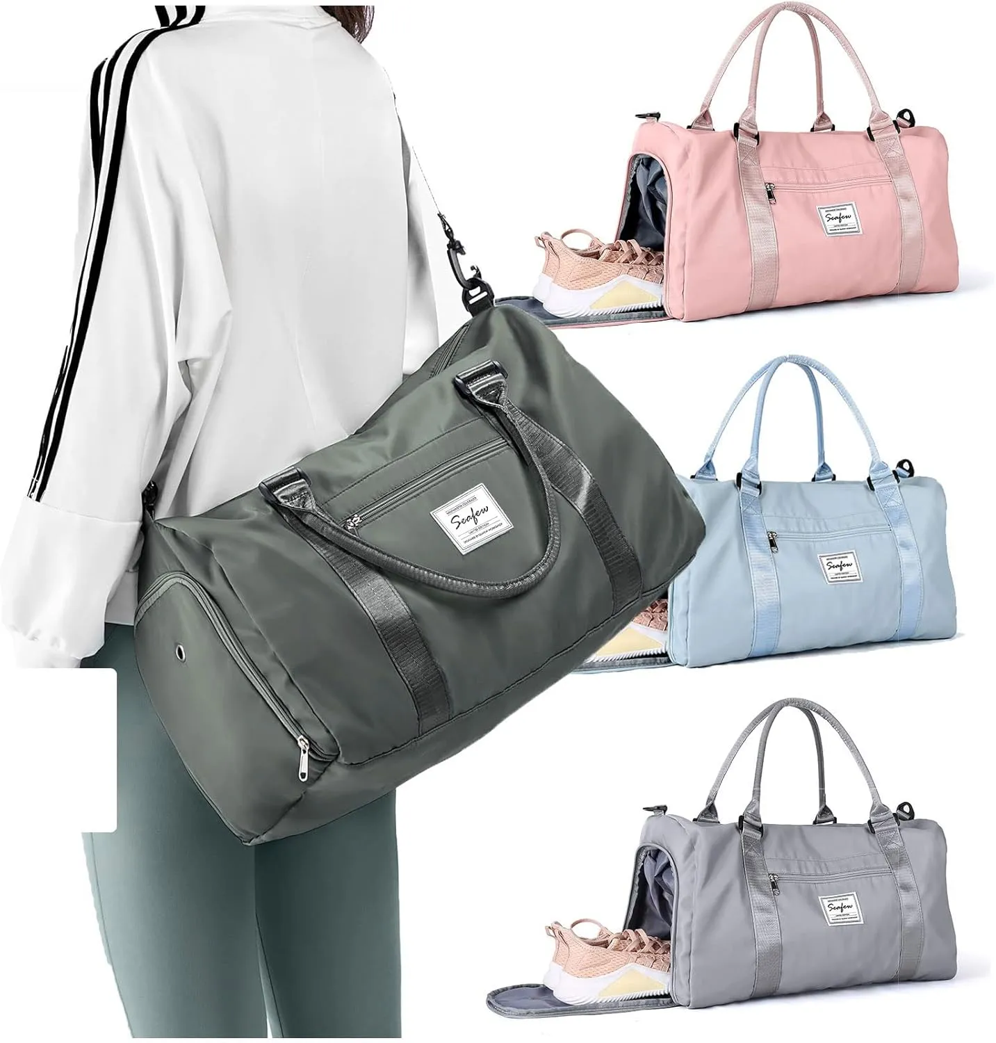 Gym Bag for Women Men with Shoes Compartment and Wet Pocket,Sport Swimming Yoga Bag,Waterproof Travel Duffel Bag Small Carry on Bag Overnight Weekender Bags Personal Item Bag for Airlines Olive Green