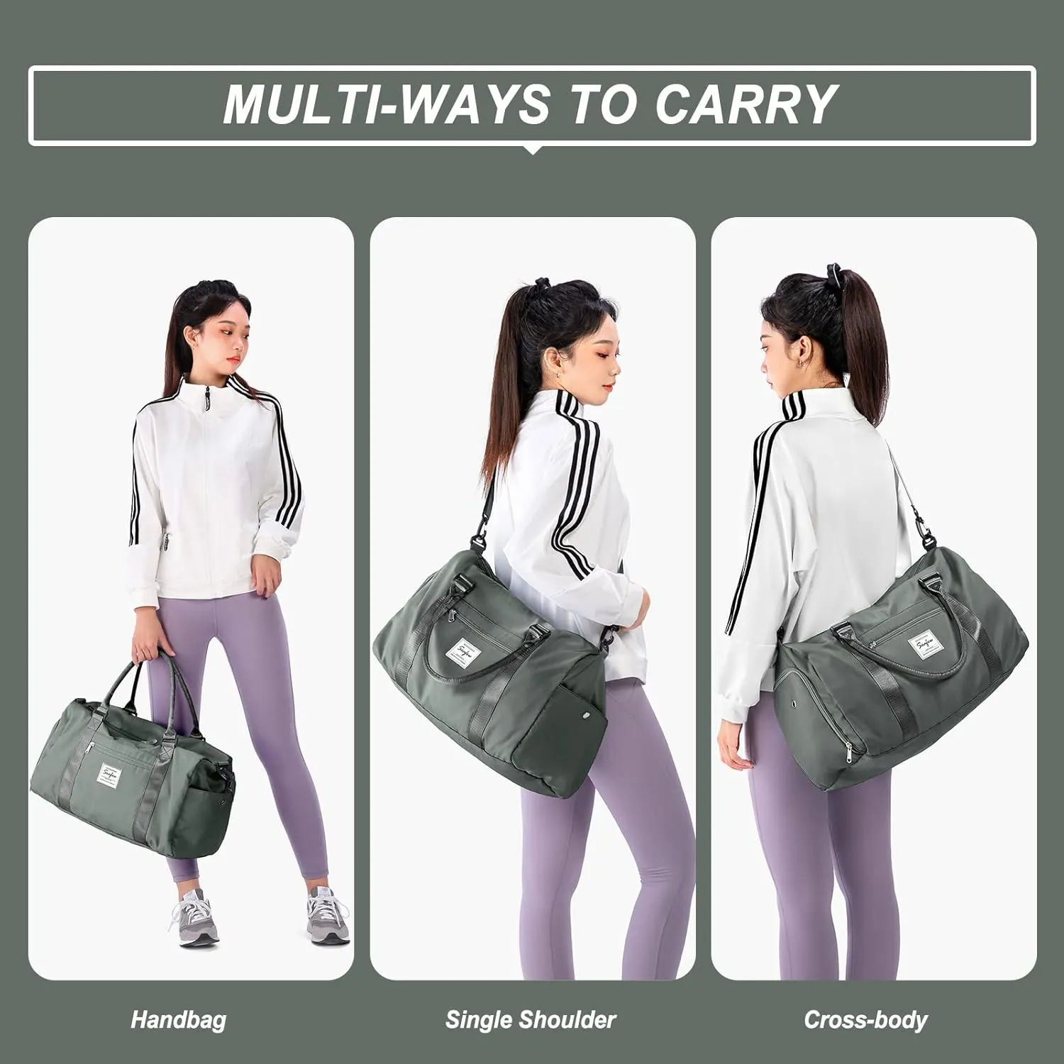 Gym Bag for Women Men with Shoes Compartment and Wet Pocket,Sport Swimming Yoga Bag,Waterproof Travel Duffel Bag Small Carry on Bag Overnight Weekender Bags Personal Item Bag for Airlines Olive Green