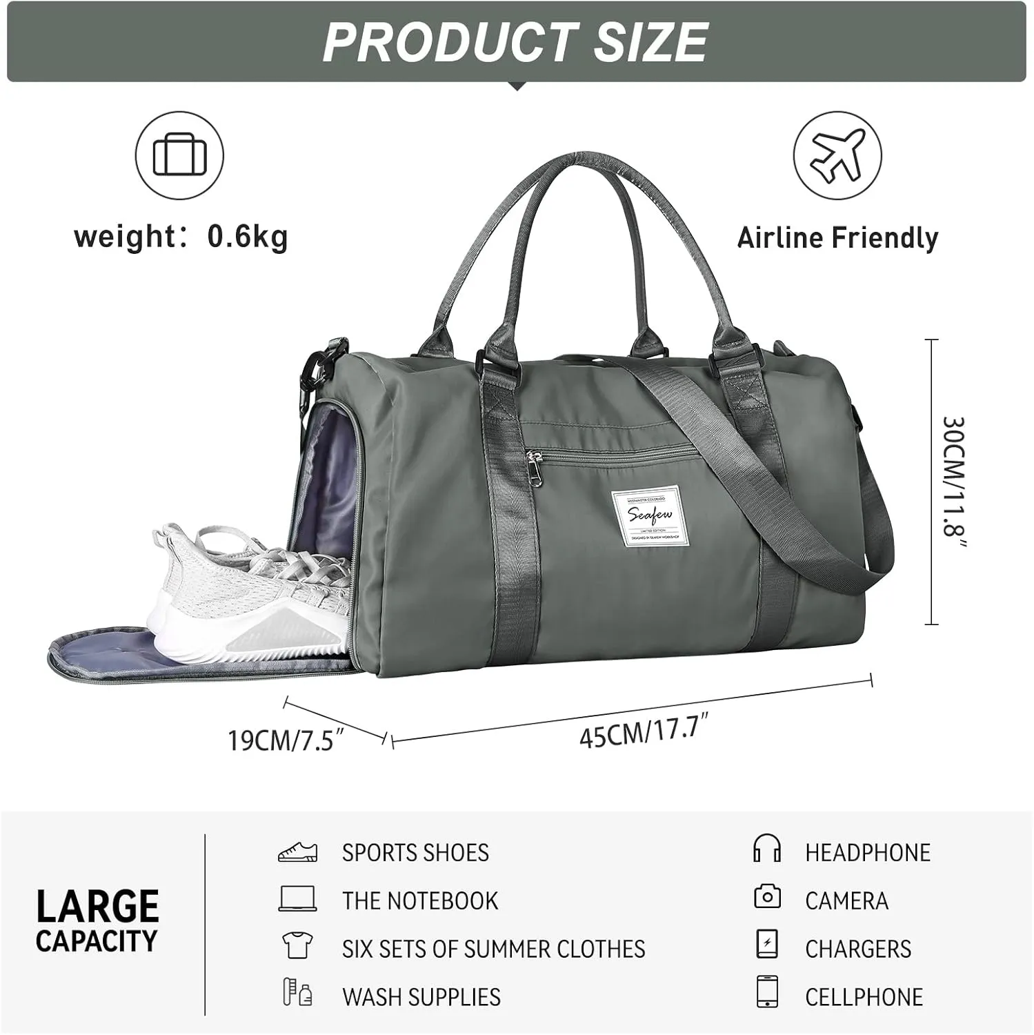 Gym Bag for Women Men with Shoes Compartment and Wet Pocket,Sport Swimming Yoga Bag,Waterproof Travel Duffel Bag Small Carry on Bag Overnight Weekender Bags Personal Item Bag for Airlines Olive Green