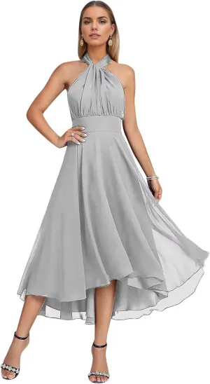 Halter Chiffon Bridesmaid Dresses for Women 2025 Tea Length Infinity Formal Wedding Guest Dress PA0266