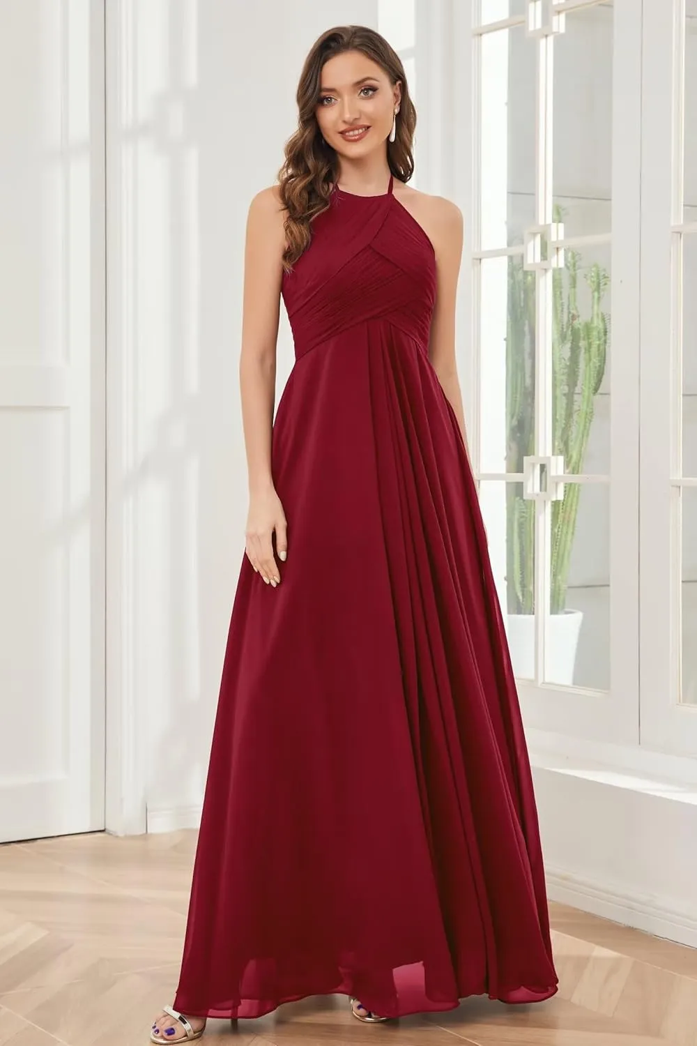 Halter Chiffon Bridesmaid Dresses Long 2024 with Pockets BF89