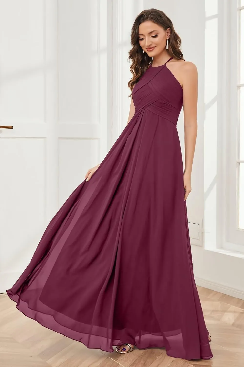 Halter Chiffon Bridesmaid Dresses Long 2024 with Pockets BF89