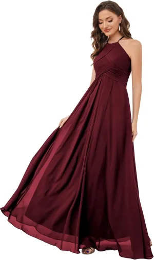 Halter Chiffon Bridesmaid Dresses Long 2024 with Pockets BF89