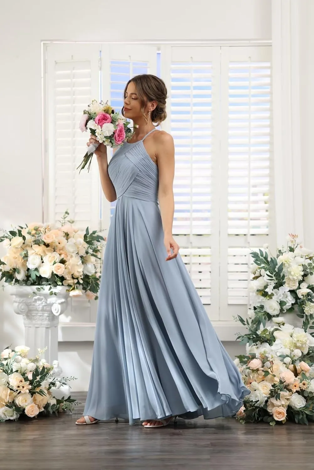 Halter Chiffon Bridesmaid Dresses Long 2024 with Pockets BF89